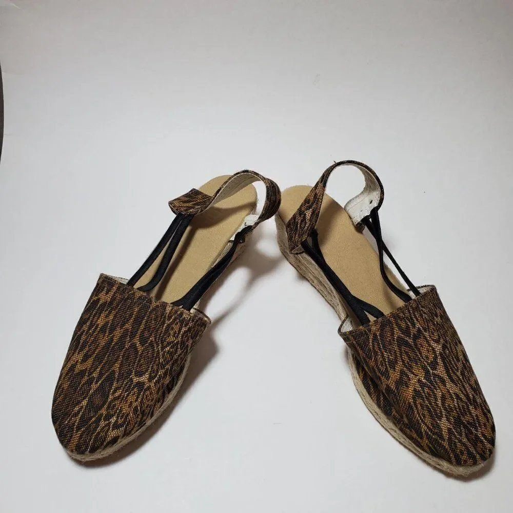 Chico's Janice Canvas Leopard Cheetah Print Slingback Espadrille Wedge Sandals